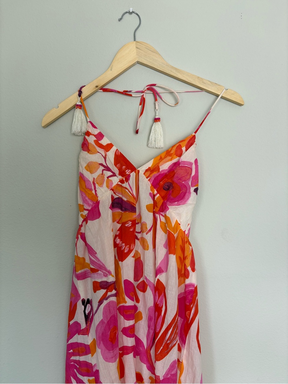 Vibrant Flower Zara Pink, Orange & Fuchsia Floral Maxi Dress with Tassel Straps - Picture 4 of 7